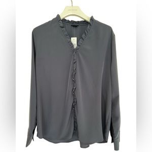 Ann Taylor Ruffle Trim Long Sleeve Blouse NWT Size Large